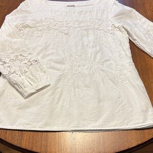 Chico's White Lace Embroidered Peasant Blouse